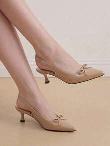 Eladyva Summer Elegant Bowknot Pointed Toe Stiletto Sandals, Sexy Party Dress Shoes For Commuting, Nightclub, Wedding, Outdoor, Buckle Strap Kitten Heels - Apricot - View 3