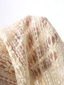 Sirith Women's Special Fabric Ruffle Trim Long Sleeve Semi-Sheer Cover Up Vacation Cream Autumn Casual - Beige - View 6