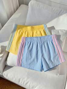 Comfortcana 2条装女士弹力腰侧条纹宽松休闲运动短裤，返校季 - 彩色 - 查看 6