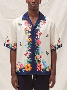 ROMWE MEN Chemise à manches courtes ample et décontractée à motif floral pour hommes - Multicolore - Voir 5