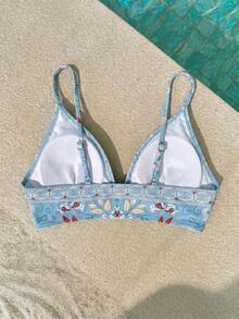 Vivid Eden Women's Floral Print Swimwear Top - Baby Blue - View 2