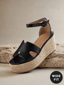 SHUZIA Giày sandal đế xuồng quai ngang mắt cá chân tối giản dáng rộng dành cho nữ, đế dày và gót cao. - màu đen - Xem 1