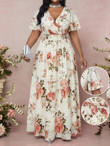 SHEIN Lady 大码优雅印花连衣裙，夏季 - 彩色 - 查看 1