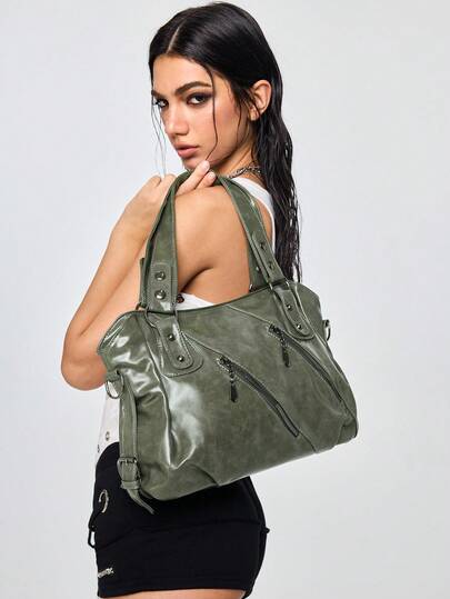 ROMWE Grunge Punk Vintage Minimalist Large Capacity Fashion Student/Office Commute Tote Bag