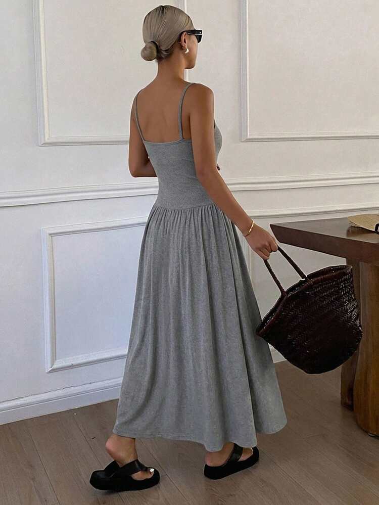 Sleeveless Fitted Long Dress, Solid Color Women's Nightgown For Summer