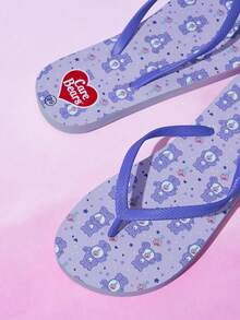 SHEIN X Care Bears 女款可愛卡通夾腳拖鞋，女款夏季穿著卡通彩虹印花防滑度假海灘涼鞋 - 夢幻紫 - 查看 5