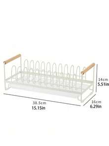 1PC Metal Dish Rack With Drip Tray - Painted Finish - Household Countertop Organizer For Bowls, Chopsticks, And Plates - Beige - View 11