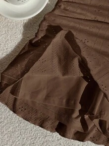 Comfortcana Brown Hollow Texture Ruched A-Line Mini Skirt - Brown - View 8