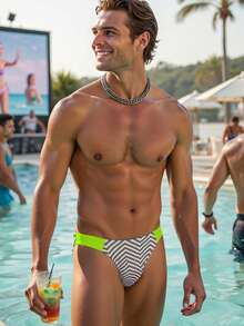 Surfspeed Men's Summer Vacation Beach Zigzag Pattern Triangle Swim Trunks - Green - View 3