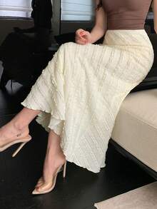 DAZY 新款夏季蕾丝提花鱼尾裙，高腰显瘦紧身裙，优雅一步式女士半身裙 - 米色 - 查看 7