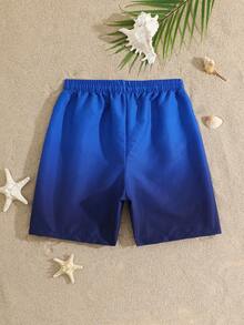 SHEIN Celana Pendek Pantai Satu Potong untuk Anak Laki-Laki Remaja, Kain Tenun, Motif Tetap, Cocok untuk Liburan Pantai dan Bermain di Laut - Navy Blue - View 2