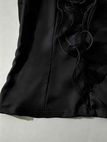 SHEIN Clasi 女士优雅V领荷叶边无袖设计上衣 - 黑色 - 查看 6