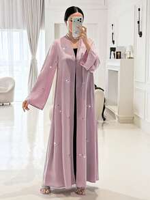 Yasmyna Áo Abaya dài tay thanh lịch dành cho nữ, điểm nhấn là nơ đính đá. - Hồng - Xem 3