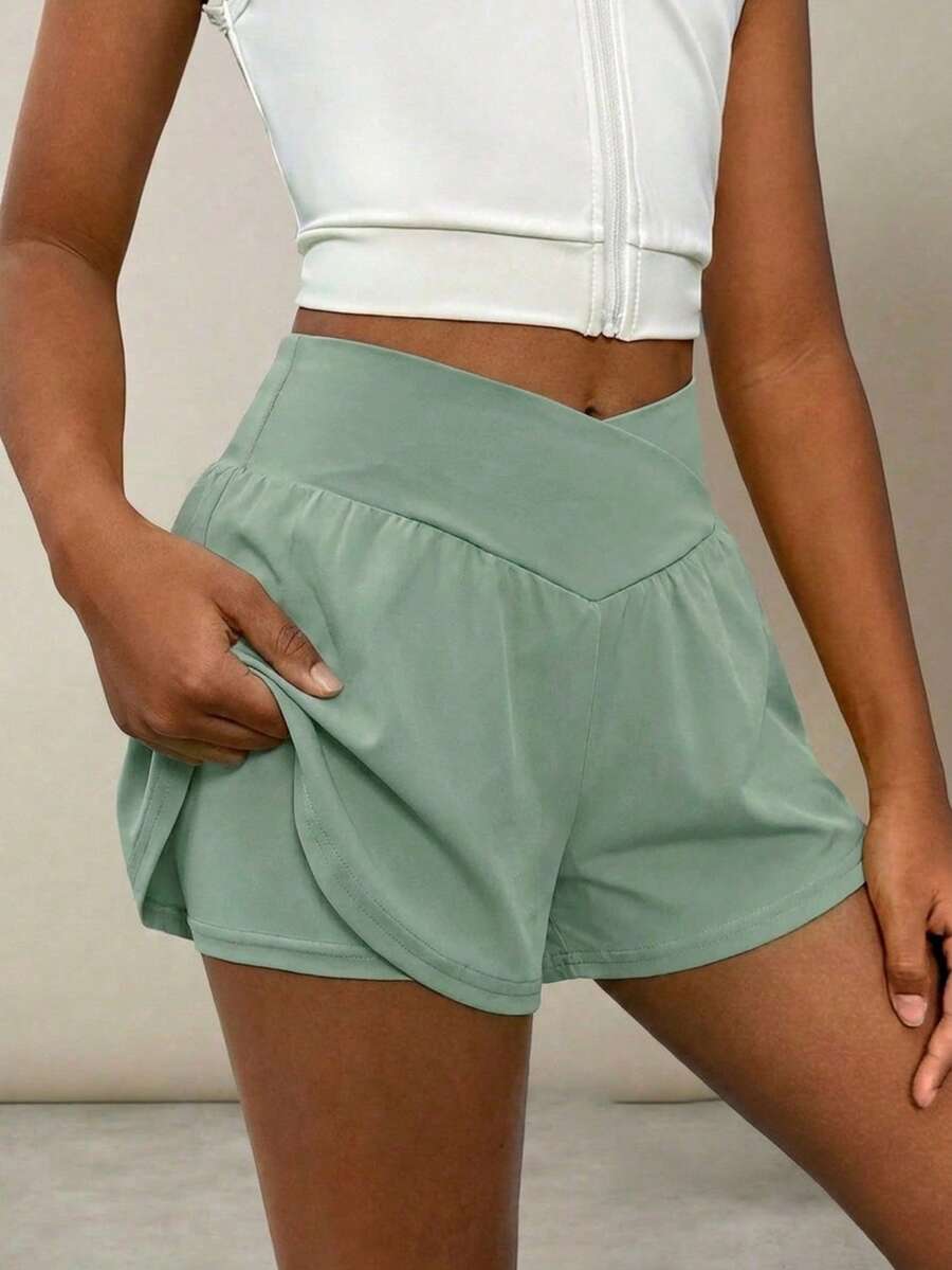 Tween Girl Casual Daily Versatile Comfortable Professional Sports Knit Solid Color Loose Elastic Shorts Tween Girl - Olive Green - View 1