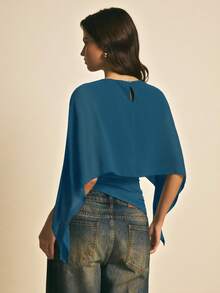 Elegant Women's Blouse With A Solid-Color Shawl Collar - Ginger - View 6