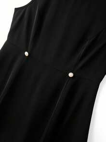 GlowEve CURVE Plus Size Sleeveless Solid Color A-Line Dress With Bubble Hem, Elegant Office Evening Party Wedding Guest Wear For Summer Black - Black - View 5