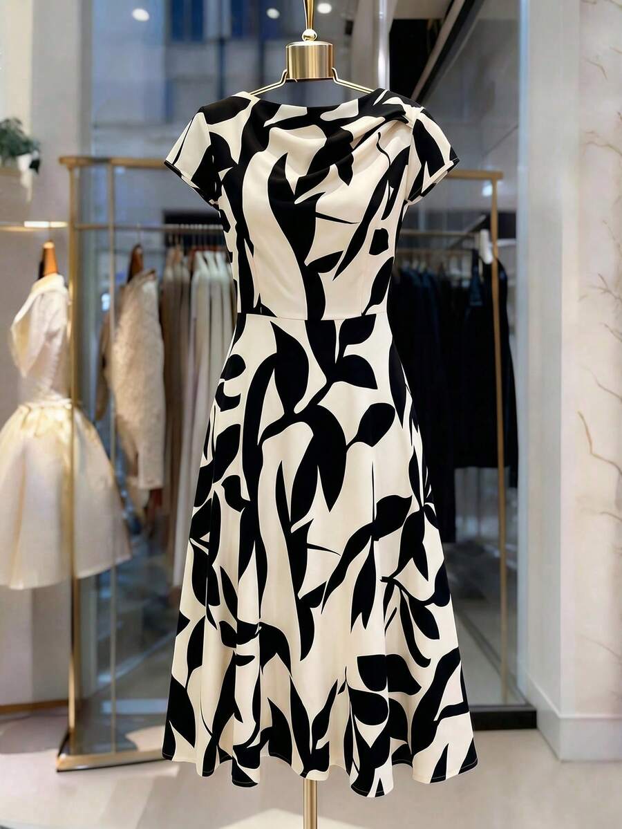 SHEIN Franclia Chân váy xếp ly chữ A in họa tiết thanh lịch dành cho nữ, phù hợp cho công sở. - Nhiều màu - Xem 1