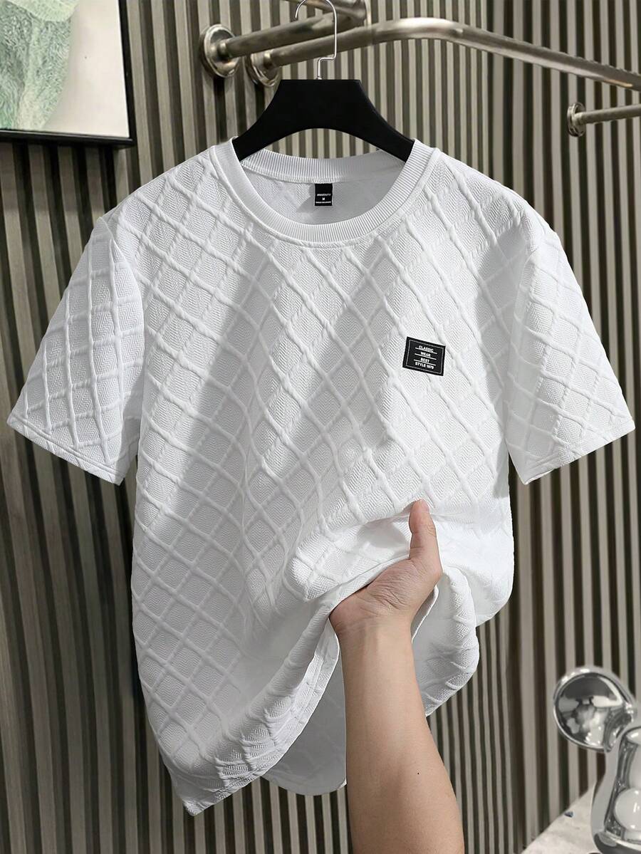 Manfinity Homme Maglietta casual in maglia da uomo, tessuto morbido e confortevole, adatta per uscite quotidiane, riunioni con amici e abbigliamento domestico, anche un regalo ideale per fidanzati o mariti - Bianco - Visualizzare 1