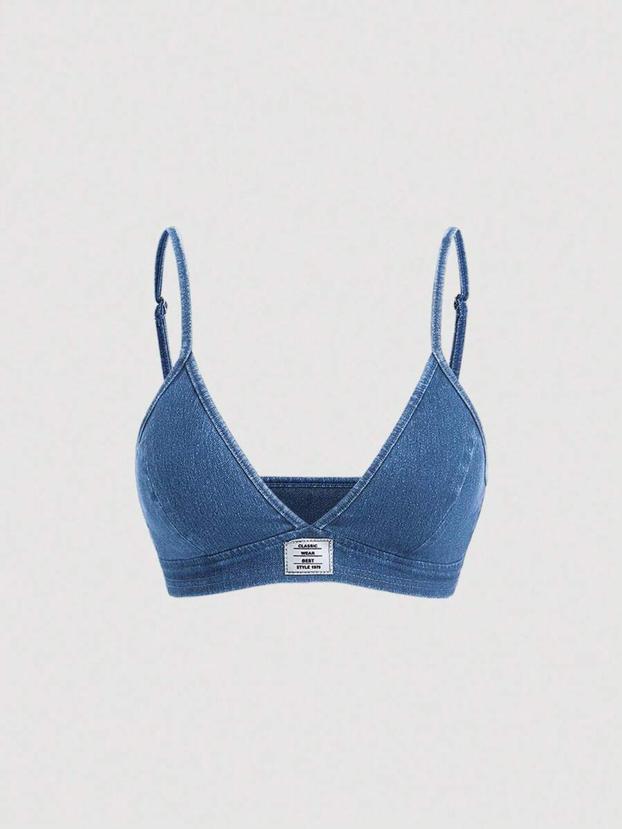SHEIN MOD Women's Denim Camisole Top With Padding, Blue - Medium Wash - View 1
