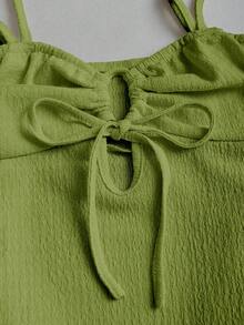 Sweetra Bộ đồ nữ kaki dáng rộng buộc dây và quần ống đứng thoải mái, thích hợp cho mùa xuân/hè. - Màu xanh Ô liu - Xem 7