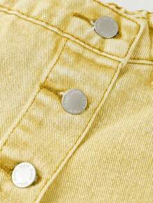 SHEIN Tween Girl Summer Y2K Casual Boho Asymmetrical Button Denim Skort, For Summer Vacation And Daily Streetwear - Yellow - View 5