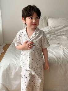 DAZY Bộ đồ ngủ bé trai in họa tiết chấm bi (áo và quần) - trắng - Xem 4