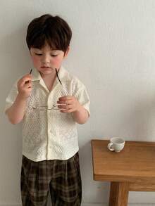 DAZY Baby Boy Solid Color Front Button Collar Casual Short Sleeve Top Toddler Summer - Apricot - View 8