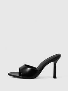 Sleekvia Sepatu Selop Wanita Hak Tinggi Model Baru untuk Musim Panas - Hitam - View 2
