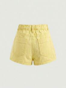 SHEIN Tween Girl Summer Y2K Casual Boho Asymmetrical Button Denim Skort, For Summer Vacation And Daily Streetwear - Yellow - View 2