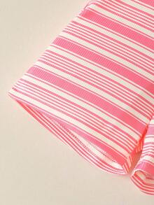 Genkimix Kids Baby Girls' Casual Sleeveless Elastic Ribbed Fabric Bow Decor Short Jumpsuit, Pink Ribbed, Summer - Pink - View 7