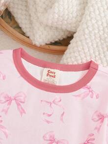 Cozy Pixies Bộ đồ 2 món cho bé gái: Áo len cổ tròn tay dài mềm mại có nơ và quần skinny cạp chun. - Hồng - Xem 5