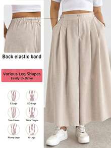 SHEIN PETITE CURVE Pantalones casuales minimalistas de unicolor talla grande - Caqui - Ver 6