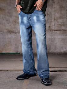 Skyrend Jeans ajustados y elásticos con parches desgastados para hombres, estilo callejero de moda, adecuados para todas las temporadas - Azul - Ver 1