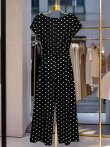 GlowEve CURVE White Elegant Commuter Comfortable Plus Size Jumpsuit - Black and White - View 2