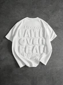 Manfinity Dauomo Camiseta de manga corta con cuello redondo y estampado de letras con efecto espumoso para hombres - Blanco - Ver 2