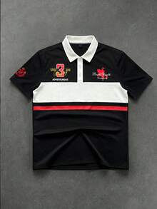 PAVTROS Áo Polo nam thoải mái, thời trang, in chữ - Đen và trắng - Xem 3