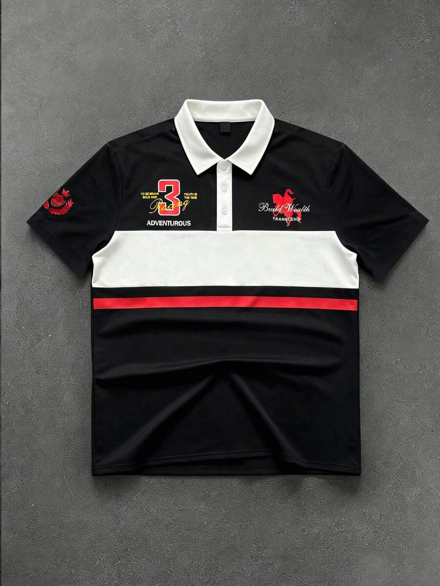 PAVTROS Áo Polo nam thoải mái, thời trang, in chữ - Đen và trắng - Xem 1