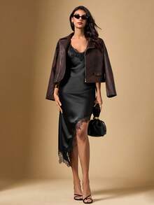 Briarwyn Đầm midi bằng satin dành cho nữ, kiểu dáng thanh lịch. - màu đen - Xem 5