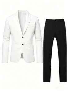 Manfinity Mode Conjunto de chaqueta y pantalones de traje formal de negocios para hombre, adecuado para trabajo, viajes, boda, fiesta - Multicolor - Ver 3