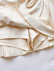 Comfortcana Women's Solid Color Drawstring Design Ruffle Hem Fashionable Skirt Beach White Autumn Cute - Apricot - View 6