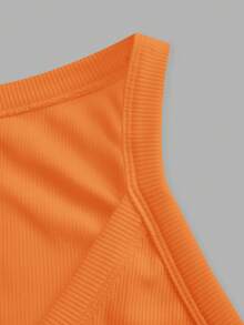 Slaydiva Women Light Orange Ribbed V-Neck Racerback Gathered Tank Top,Summer Casual Vacation Versatile Basic Solid Sleeveless Top For Dates,Party,Yoga,Beach-D - Burnt Orange - View 4