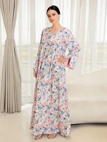 Yasmyna 女士印花长袖纽扣设计阿拉伯风格连衣裙 - 彩色 - 查看 6