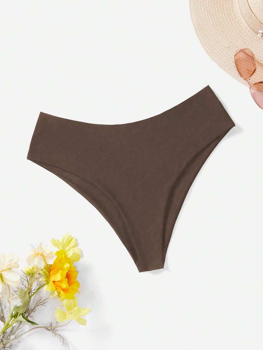 Swim Vcay Plus Size Women Solid Color Bikini Bottom - Coffee Brown - View 1