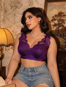 Divavoom 1pc Purple Lace Wireless Comfortable Plus Size Bra - Purple - View 6