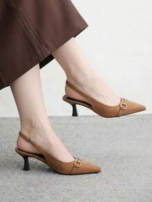 CUCCOO BIZCHIC Women Shoes Spring Summer Metal Buckle Pointed Heel Suede Back Strap Solid Color Women's High Heel Shoes Daily Commuter Dating Versatile - Brown A - View 1