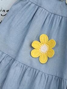 SHEIN Young Girl Woven Textured Floral Solid Color Camisole Dress - Baby Blue - View 5