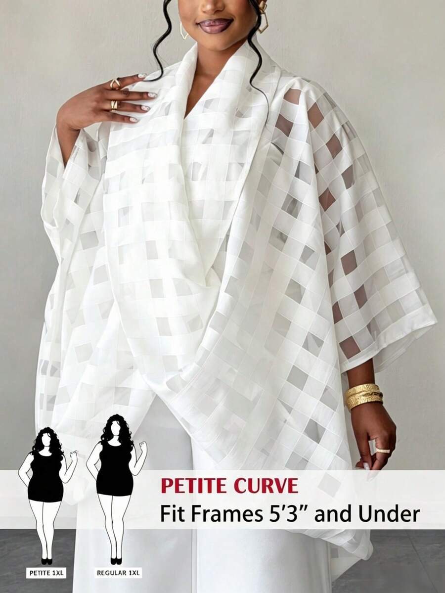 SHEIN PETITE CURVE 大码女式格子休闲百搭日常衬衫 - 白色 - 查看 1