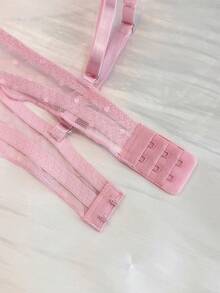DAZY 2pcs Polka Dot Lace Patchwork Adjustable Spaghetti Strap Lightly Padded Bra And Sheer Panty Set - Baby Pink - View 9