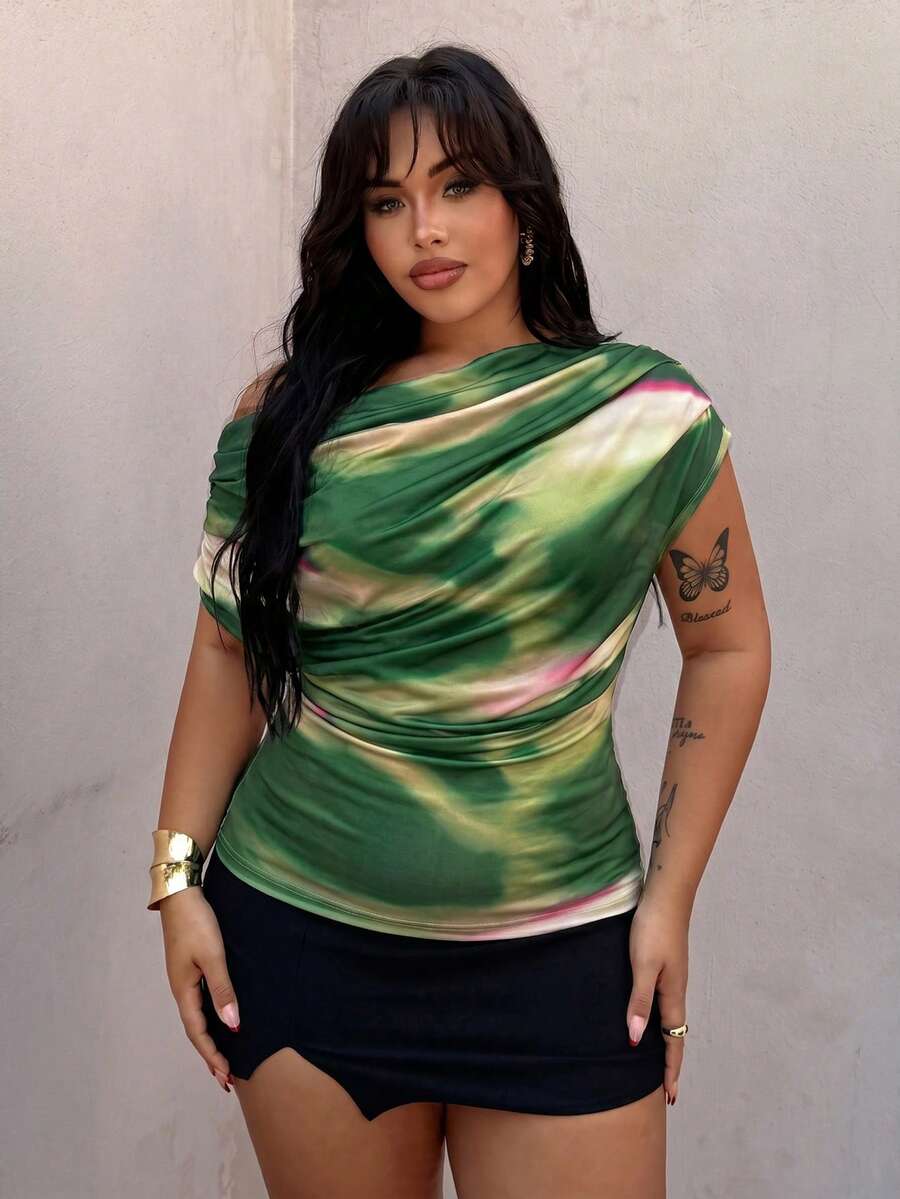 Rustia Camiseta sin mangas de cuello de pico con lunares, talla grande, primavera/verano - Multicolor - Ver 1