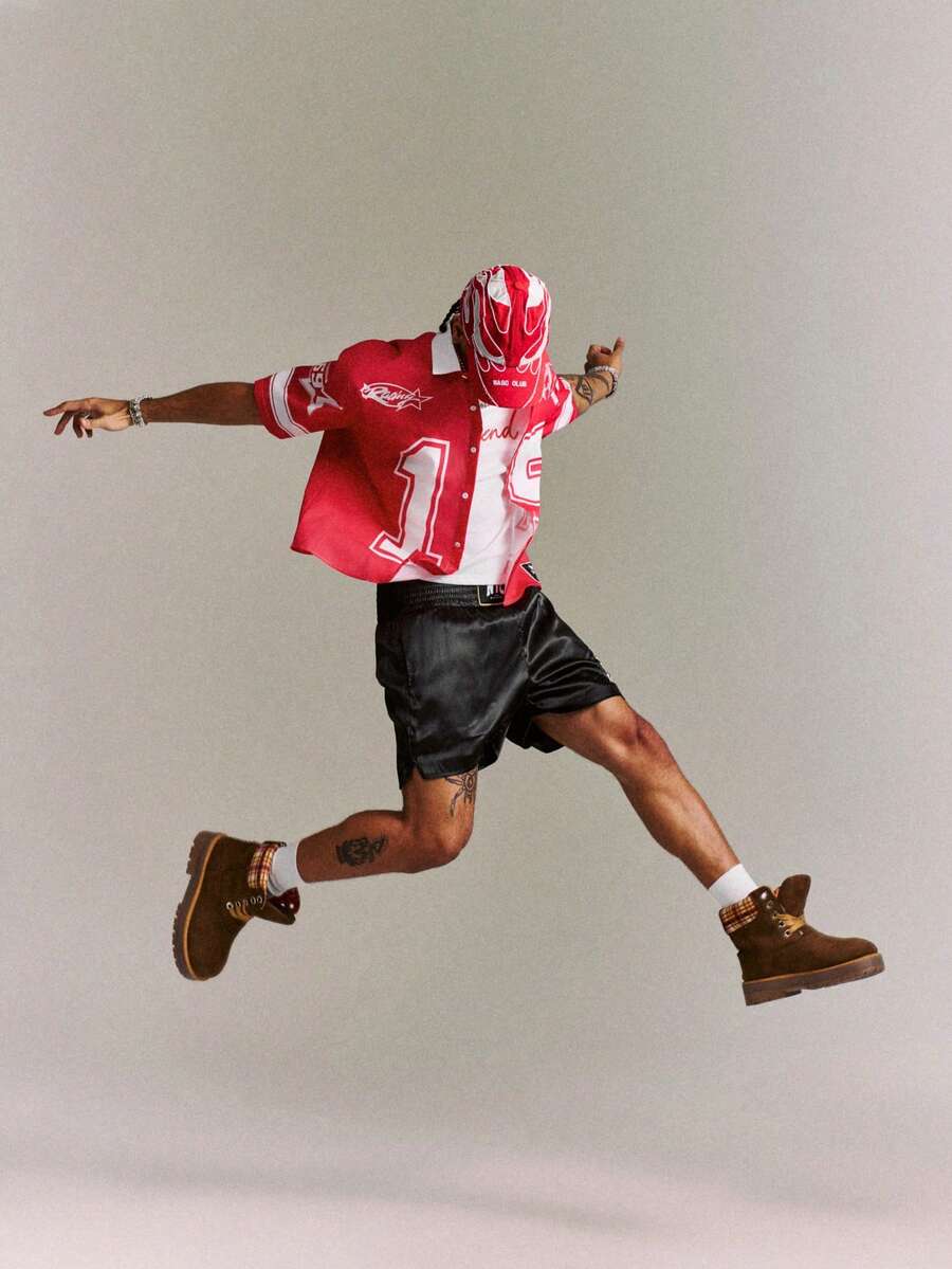 CRAVYNX Men's Street Style Red & White Contrast 15# Sports Print Pattern Shirt Number Jersey Men's Cropped Tops - Red - View 1